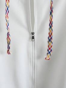 Manfinity Hypemode 男式纯色拼布前拉链休闲连帽运动衫 - 米色 - 查看 5