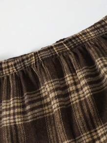 SHEIN Leap Crew Young Boy Cartoon Bear Graphic Round Neck Short Sleeve T-Shirt And Plaid Pattern Pants, 2pcs Comfortable Casual Pajama Set - Brown - View 4