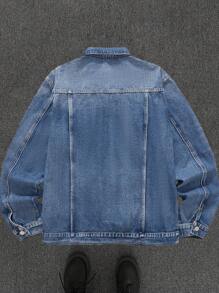 Manfinity EMRG Chaqueta suelta de mezclilla azul medio con graffiti de calle para hombre - Azul lavado medio - Ver 2