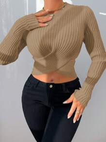 VaVaBold Women's Sweater, Women's Top, Knitted Long Sleeved White Cross Cut Cropped Backless Fit, Slit Cuffs, Sexy Slim Fit, Friends Gathering, All Season Autumn And Winter Women's Clothing