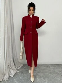 Elenzga Effen kleur staande kraag overjas, casual voor herfst/winter