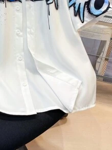 SHEIN Leap Crew Tween Boy Loose Fit Patterned Casual Shirt - White - View 6