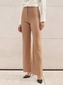 EURMUSE Urban Style Essential Flared Women's Suit Pants - Mocha Brown - View 5