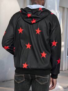 SHEIN Manfinity Dauomo 男士秋冬落肩长袖连帽卫衣配红色五角星拉链