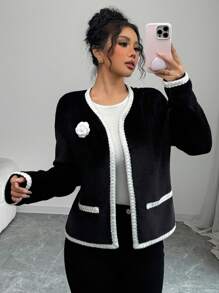 Elenzga Chaqueta elegante de mujer con cuello en V y apliques florales