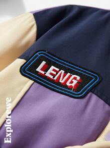 SHEIN Style urbain décontracté, veste bomber matelassée multi-couleurs patchwork, confortable et chaude, convenant aux jeunes filles. Idéale pour la photographie de rue urbaine et les sorties décontractées quotidiennes.