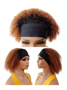 Peluca con diadema de cabello humano rizado afro rizado de 1B/30 ombre, sin encaje, sin pegamento, densidad del 150% para principiantes, de 12 a 18 pulgadas, fácil de usar, color ombre 1B/30 con diadema incorporada, sin encaje frontal, fabricada a máquina, mejor opción para principiantes, pelucas asequibles para uso diario - S1/30 - Ver 5
