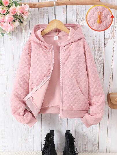 SHEIN Vintaside Kids 适合女孩的纯色连帽夹克