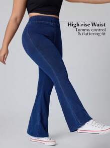 Flexra Plus Size High Waist Slim Fit Stretchy Knit Denim Apple Bottom Jeans Flare Leg Jeans