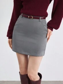 BizChic Szara Mini Spódnica, Eleganckie Biurowe/Dojazdowe Ubranie Dla Kobiet, Odpowiednie Na Nowy Rok, Randkę, Wiosnę/Lato