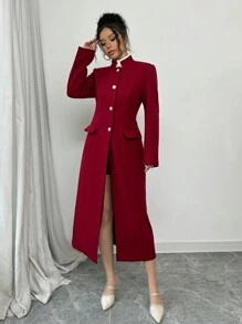 Elenzga Effen kleur staande kraag overjas, casual voor herfst/winter