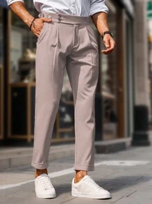 Manfinity Bizformal Quần âu nam đơn sắc cài nút cơ bản thường ngày, mặc hàng ngày - Màu Hồng baby - Xem 5