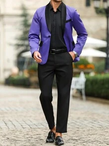 Manfinity AFTRDRK Men's Business Commuting Contrast Color Shawl Collar Suit Jacket - Navy Blue - View 8