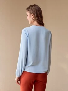 MOTF PREMIUM FLORAL EMBROIDERY TIE NECK BLOUSE,SPRING/SUMMER