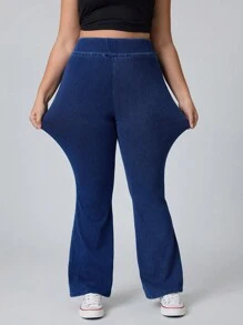Flexra Plus Size High Waist Slim Fit Stretchy Knit Denim Apple Bottom Jeans Flare Leg Jeans