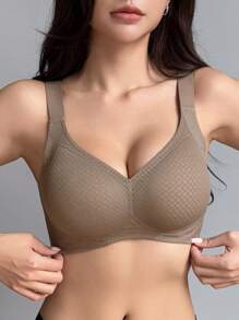 DAZY Plaid Textured Wireless Seamless Comfortable Padded Push Up Bra Lingerie For Women - Brown - View 1