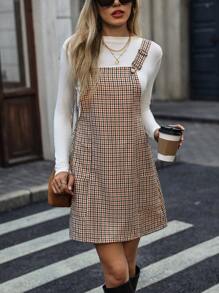 SHEIN Clasi Women Plaid Print Sleeveless Pocket Hem Short Casual Dress