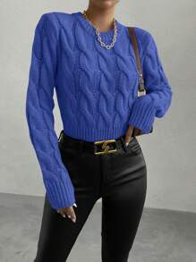 Chiquease Plain Color Pullover Sweater, Simple And Fashionable, Casual For Everyday Wear Knit Pullover Fall Winter Sweater - Royal Blue - View 5