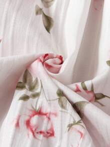 Young Girl Rose Texture Long Sleeve Nightdress Sleepwear, Elegant & , White