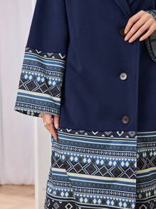 Lacomfia Women Print Patchwork Turndown Collar Long Sleeve Regular Jacket - Multicolor - View 3