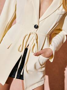 Poéselle Women's Solid Color Lapel Collar Long Sleeve Single-Button Casual Jacket, Autumn
