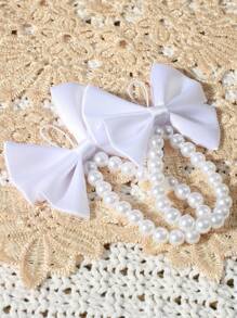 SHEIN 新生儿摄影道具配件-婴儿珍珠蝴蝶结脚饰 - 白色 - 查看 4