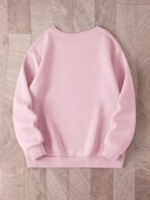 Tween Girls Dachshund Dog Print Thermal Lined Crew Neck Long Sleeve Sweatshirt, Autumn/Winter - Pink - View 2