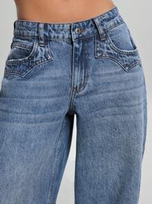 EURMUSE WOMEN WID ELEG LOW WAIST JEANS - Medium Wash - View 4