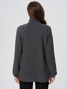 TaskEZ Plush Stand Collar Side Slit Women Scrub Uniform Jacket - Grey - View 2