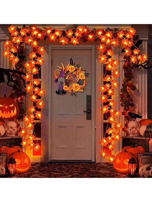 SHEIN 1 pak esdoornbladverlichting, herfstbladerenkrans met lampjes, esdoornbladeren lichtsnoer, DIY-feest, huis, Thanksgiving, Halloween-decoraties, binnen en buiten, herfst, oogstdecoratie, Valentijnsdag, cadeau, kamerdecoratie, ramadandecoratie, woondecoratie, badkamerdecoratie