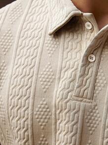 Manfinity Homme Men's Casual Solid Color Textured Jacquard Polo Shirt - Khaki - View 3