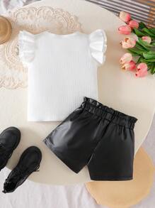 SHEIN Baby Girls 2pcs Set, Fashionable Simple Casual Style Solid Color, Spring/Summer Versatile Outfit - White - View 2