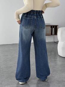 SHEIN 孕妇休闲宽松喇叭腿蓝色牛仔裤妈妈牛仔裤 - 藍色 - 查看 2