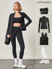 26 英寸 FeatherFit™ Flex 腰部徽标紧身裤，低冲击瑜伽日常 - 黑色 - 查看 7