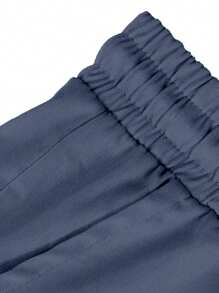 Manfinity Homme Pantalones casuales con cordón y bolsillo para hombres, prendas casuales simples y de uso diario para hombres en azul marino, otoño - Azul Marino - Ver 3