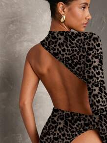 SHEIN BAE Einfarbiger, lässiger, sexy, rückenfreier Bodysuit mit langen Ärmeln, geeignet für Ausflüge, Verabredungen, Partys, minimalistischen Stil, Off-Shoulder