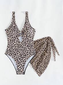 1 bộ đồ bơi Monokini họa tiết da báo khoét sâu chữ V gợi cảm cho nữ kèm chân váy quấn lưới, bộ đồ bơi gợi cảm cho kỳ nghỉ ở khu nghỉ dưỡng bãi biển - Nhiều màu - Xem 6