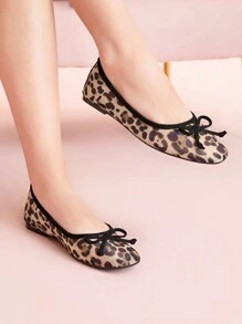 CUCCOO DOLLMOD 女式方头舒适时尚豹纹网眼舞蹈芭蕾平底鞋