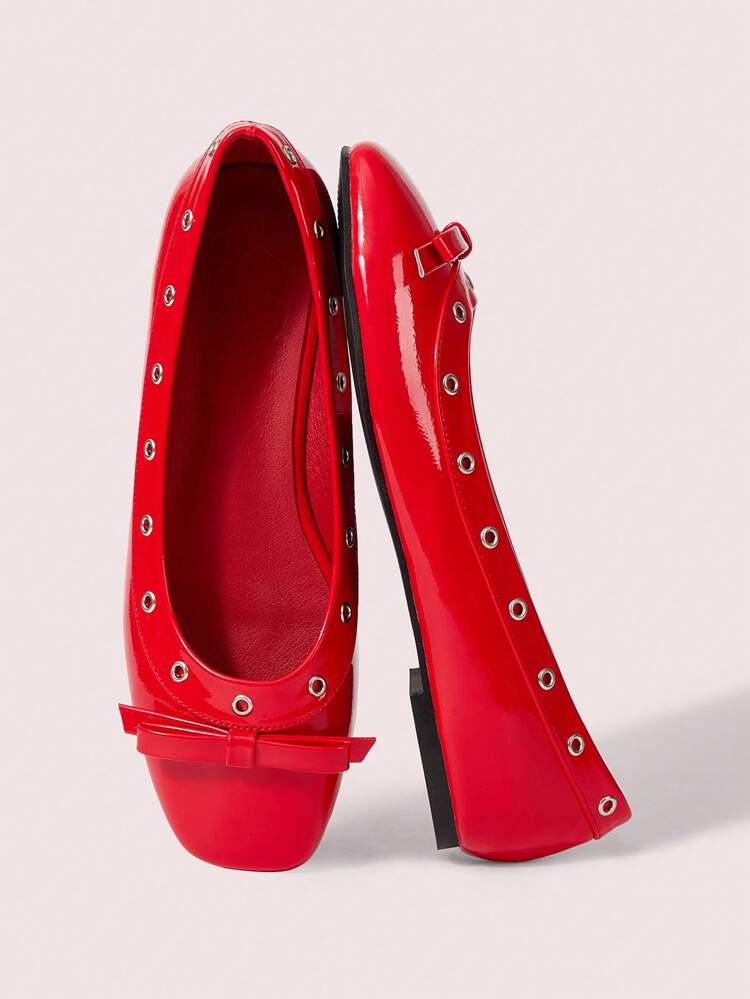 CUCCOO DOLLMOD 1 Pair Women Ruched Red Flat Shoes, Fashionable For Daily Commuting
