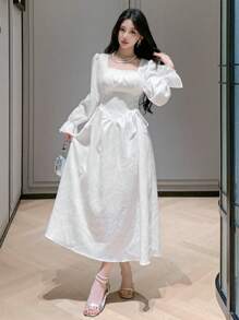 DAZY Women's Elegant Long Dress, Suitable For Party/Banquet, Spring/Fall Prom Dress,Ruffle Long Sleeve Dress - White - View 2