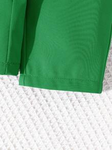 SHEIN Leap Crew 2pcs/Set Casual Solid Color Baby Girl Ruffled Short Sleeve Shirt And Elastic Waist Long Pants Set, Summer - Green - View 6