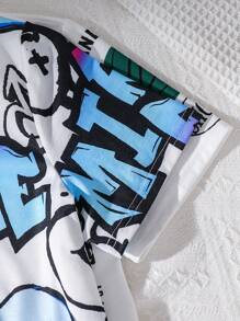Achetez-en 2, obtenez-en 2 gratuitement, 4 pièces/set. Style de rue décontracté pour pré-adolescents, T-shirts à manches courtes avec lettres et graphiques graffitis sur fond de couleur unie, et shorts à taille élastique assortis. Convient pour les activités en extérieur, l'école, les sorties, les fêtes et les loisirs, au printemps, en été et en automne.