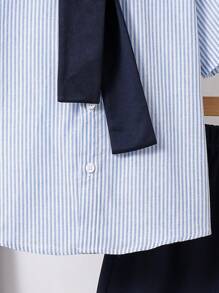3-Piece Tween Boy Casual Shawl Collar Mid-Sleeve Striped Shirt & Solid Shorts Set, Korean/Japanese Style