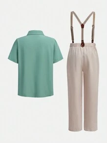 2pcs Tween Boy Gentlemen Suit 2 Pieces Set: Vest And Pants, Elegant And Outfit For Birthday Party, Evening Gala, Wedding, Christening, Christmas Party Tshirt