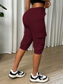 SHEIN SXY 女式纯色抽绳腰部实用口袋七分休闲裤