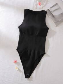 1pc Women Seamless Waist Slimming Shapewear Bodysuit With Thong - Black - View 7