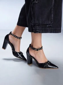CUCCOO GRLICON Sandalias de tacón alto para mujer, estilo Y2K, punk rock, motociclista, chica cool, adecuadas para Halloween, Navidad, fiestas - Negro - Ver 7