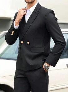 Manfinity Mode Men Solid Color Casual Blazer, Minimalist Fashion For Everyday Wear - Black - View 7