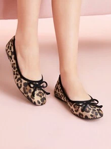 CUCCOO DOLLMOD 女式方头舒适时尚豹纹网眼舞蹈芭蕾平底鞋