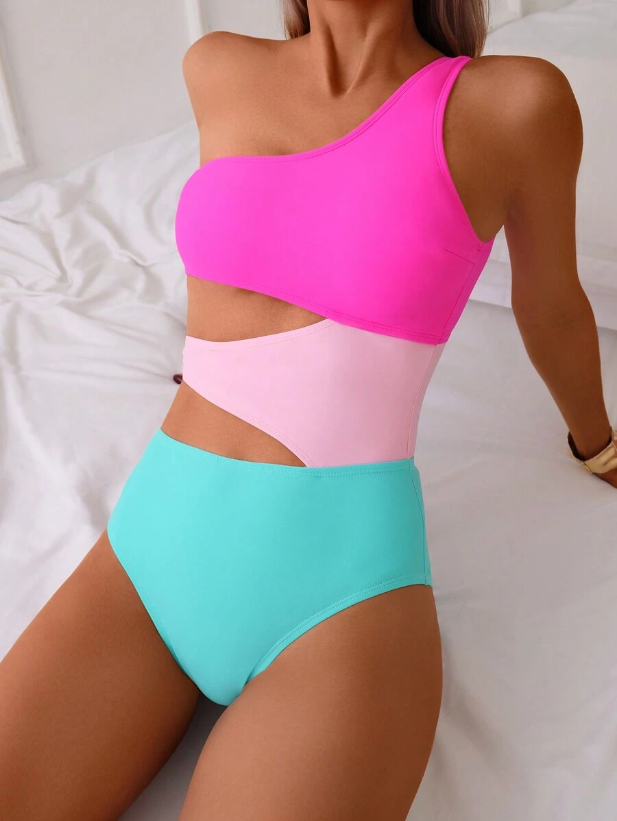Swim Basics Đồ bơi một mảnh Colorblock dành cho nữ mùa hè - Nhiều màu - Xem 1